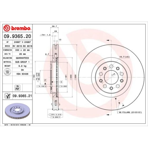 1X Brembo Bremsscheibe Prime Line f&uuml;r Alfa Romeo Jeep (gac Fca)