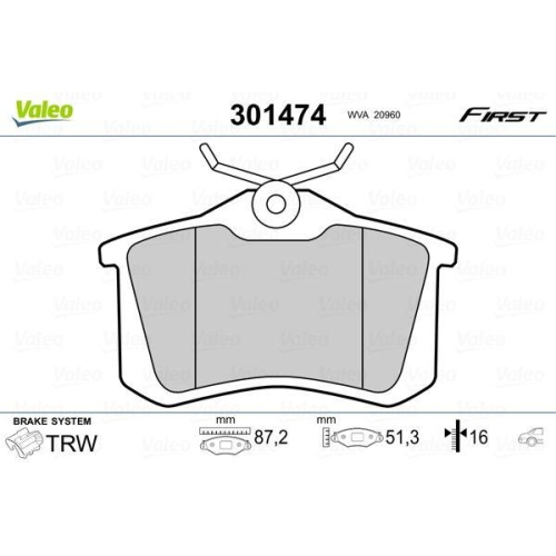 Bremsbelagsatz Scheibenbremse Valeo 301474 First f&uuml;r Citro&euml;n MG Opel Peugeot VW