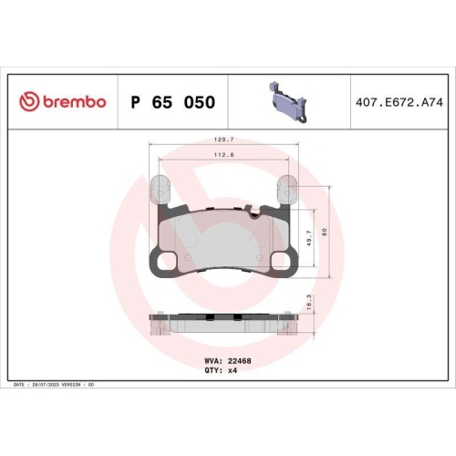 Bremsbelagsatz Scheibenbremse Brembo P65050 Prime Line f&uuml;r Porsche Hinterachse