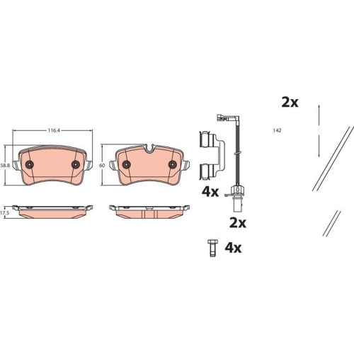 Bremsbelagsatz Scheibenbremse Trw GDB2464 f&uuml;r VW Audi Porsche Hinterachse