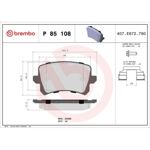 Bremsbelagsatz Scheibenbremse Brembo P85108 Prime Line f&uuml;r Audi Seat VW