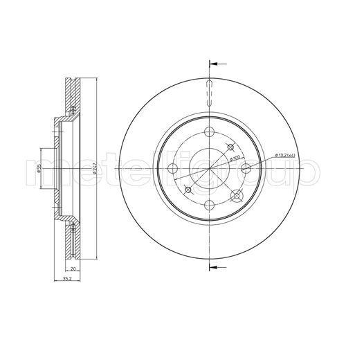 Bremsscheibe Metelli 23-0834C für Citroën Peugeot Toyota Vorderachse