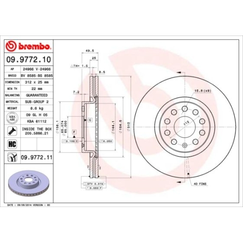 2X Brembo Bremsscheibe Prime Line f&uuml;r Audi Seat Skoda VW Audi (faw)