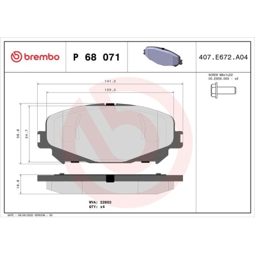 Bremsbelagsatz Scheibenbremse Brembo P68071 Prime Line f&uuml;r Mitsubishi Renault