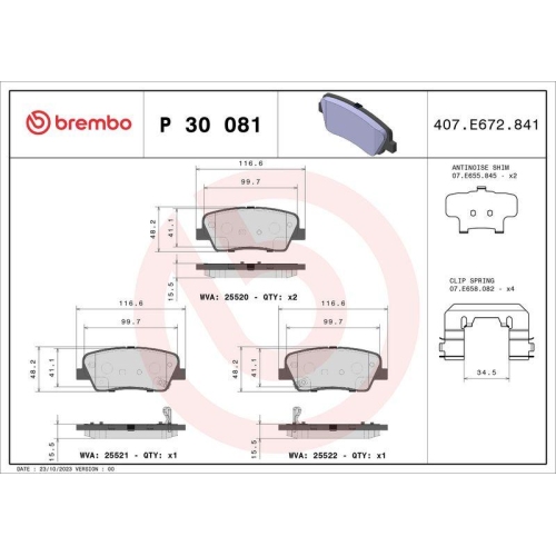 Bremsbelagsatz Scheibenbremse Brembo P30081 Prime Line für Hyundai Kia