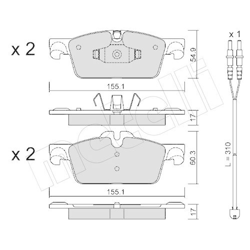 Bremsbelagsatz Scheibenbremse Metelli 22-0916-0K f&uuml;r Peugeot Vorderachse