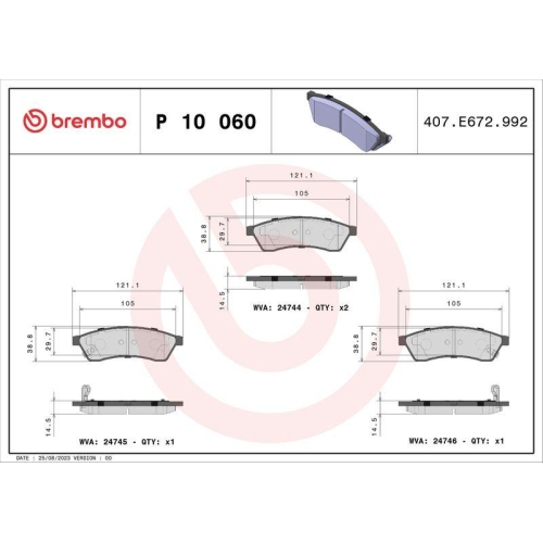 Bremsbelagsatz Scheibenbremse Brembo P10060 Prime Line f&uuml;r Suzuki Chevrolet