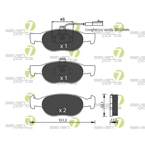 Bremsbelagsatz Scheibenbremse 7 Seven Parts SVP17522 f&uuml;r Fiat Lancia Vorderachse