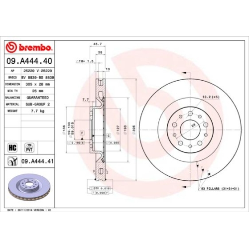 2X Brembo Bremsscheibe Vorderachse Prime Line f&uuml;r Fiat Opel Vauxhall