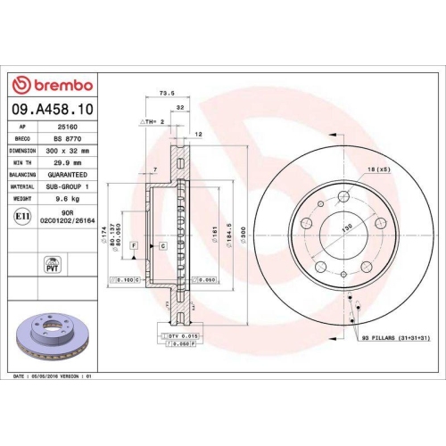 Bremsscheibe Brembo 09.A458.10 Prime Line f&uuml;r Citro&euml;n Fiat Peugeot Vorderachse
