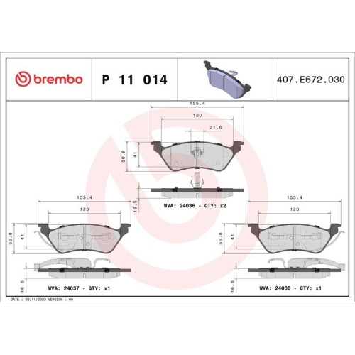 Kit De Plaquettes De Frein Frein &Agrave; Disque Brembo P11014 Prime Line pour Chrysler