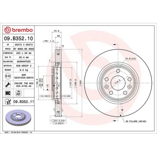 1X Brembo Bremsscheibe Vorderachse Prime Line - Uv Coated f&uuml;r Renault