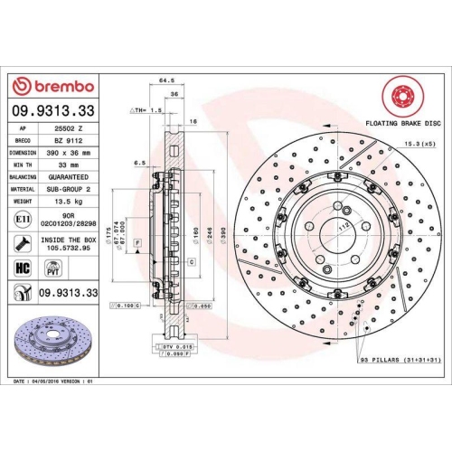 Bremsscheibe Brembo 09.9313.33 Prime Line - Floating f&uuml;r Mercedes Benz