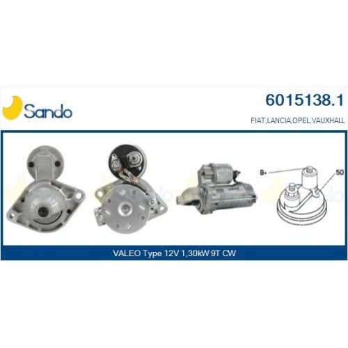 Starter Sando 6015138.1 f&uuml;r Alfa Romeo Fiat Ford Lancia Opel
