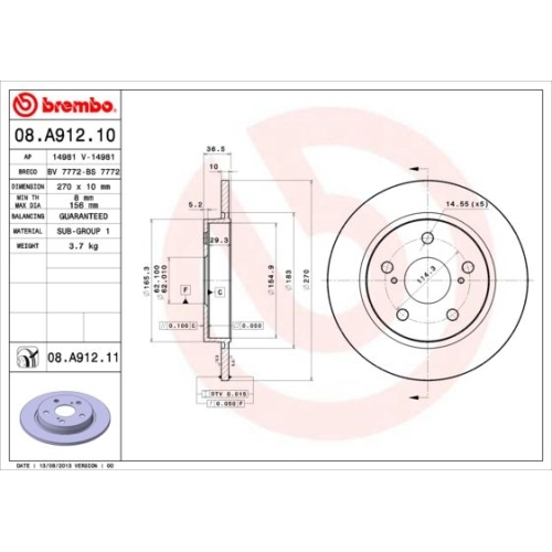 2X Brembo Bremsscheibe Hinterachse Prime Line f&uuml;r Toyota