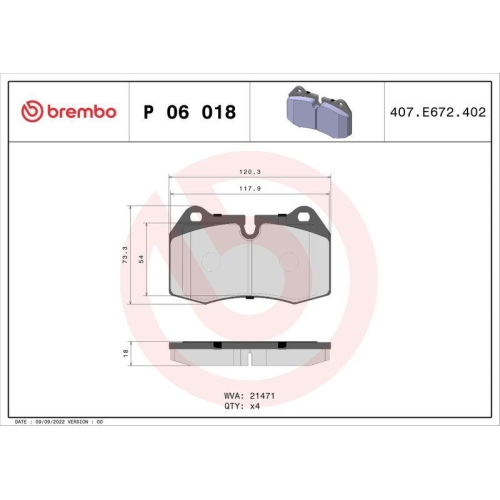 Bremsbelagsatz Scheibenbremse Brembo P06018 Prime Line f&uuml;r Bmw Honda Nissan