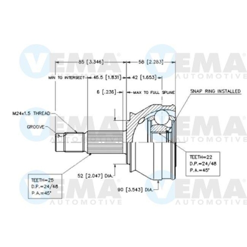 Gelenksatz Antriebswelle Vema 18608 für Alfa Romeo Fiat Alfarome/fiat/lanci