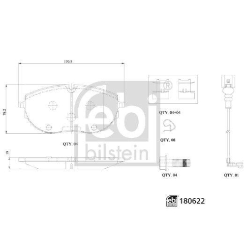 Bremsbelagsatz Scheibenbremse Febi Bilstein 180622 f&uuml;r VW Vorderachse