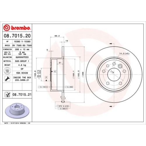 2X Brembo Bremsscheibe Hinterachse Prime Line f&uuml;r Saab Saturn