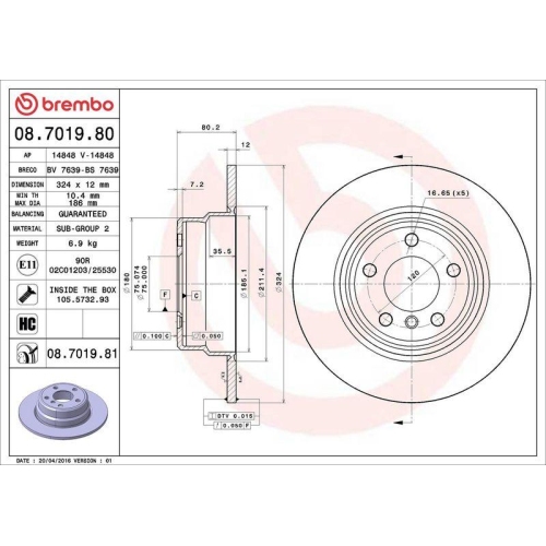 2X Brembo Bremsscheibe Hinterachse Prime Line - Uv Coated f&uuml;r Bmw