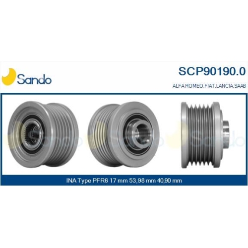 Riemenscheibe Generator Sando SCP90190.0 f&uuml;r Alfa Romeo Fiat Ford Lancia Saab