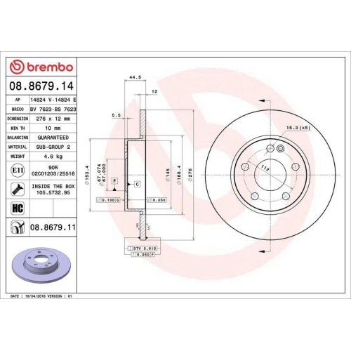 Bremsscheibe Brembo 08.8679.11 Prime Line - Uv Coated f&uuml;r Mercedes Benz