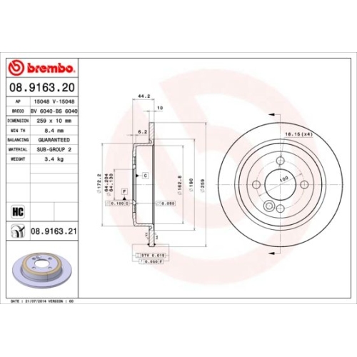 2X Brembo Bremsscheibe Hinterachse Prime Line f&uuml;r Mini
