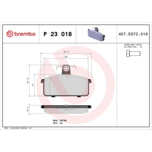 Bremsbelagsatz Scheibenbremse Brembo P23018 Prime Line f&uuml;r Audi Fiat Lancia Seat