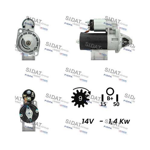 Starter Sidat S12BH0338A2 f&uuml;r Audi Mercedes Benz Mercedes Benz Nissan Seat Skoda