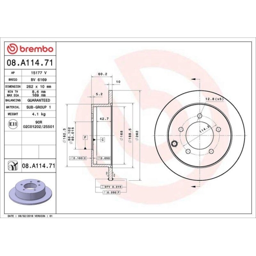 Bremsscheibe Brembo 08.A114.71 Prime Line - Uv Coated f&uuml;r Mitsubishi Proton