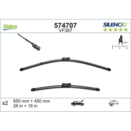 De raclettes VALEO 574707 Silencio Flat Blade Set Audi Seat Skoda VW double face