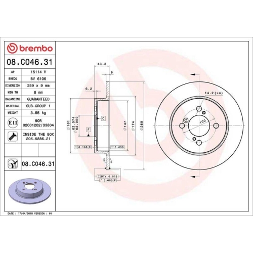 Bremsscheibe Brembo 08.C046.31 Prime Line - Uv Coated f&uuml;r Suzuki Hinterachse