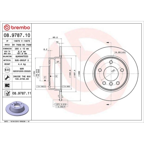 2X Brembo Bremsscheibe Hinterachse Prime Line - Uv Coated f&uuml;r Bmw
