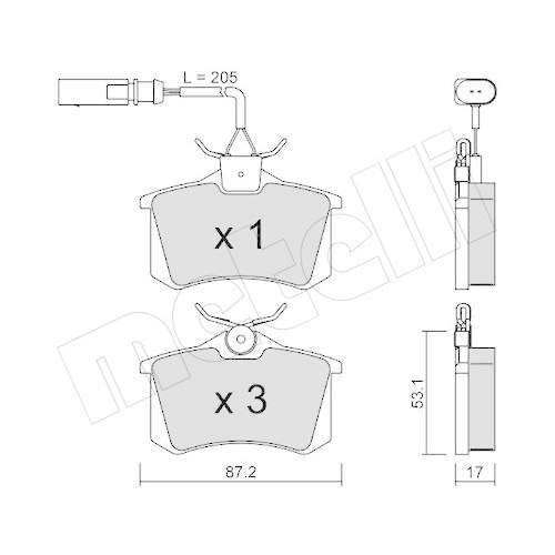 Bremsbelagsatz Scheibenbremse Metelli 22-0100-3 f&uuml;r Ford Seat VW Hinterachse