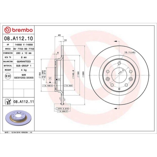 Bremsscheibe Brembo 08.A112.11 Prime Line - Uv Coated f&uuml;r Mazda Mazda (faw)