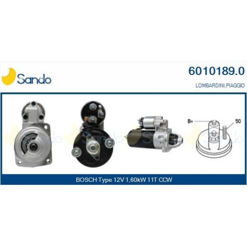 Starter Sando 6010189.0 for Fiat Piaggio Lombardini
