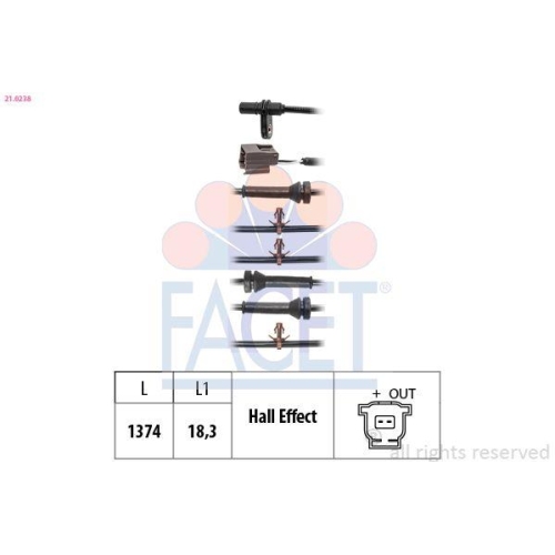 Sensor Raddrehzahl Facet 21.0238 Made In Italy - Oe Equivalent f&uuml;r Nissan
