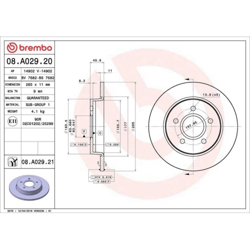 Bremsscheibe Brembo 08.A029.21 Prime Line - Uv Coated f&uuml;r Ford Ford (changan)