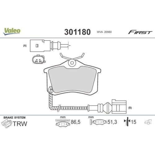 Bremsbelagsatz Scheibenbremse Valeo 301180 First f&uuml;r Audi Ford Lancia MG Peugeot