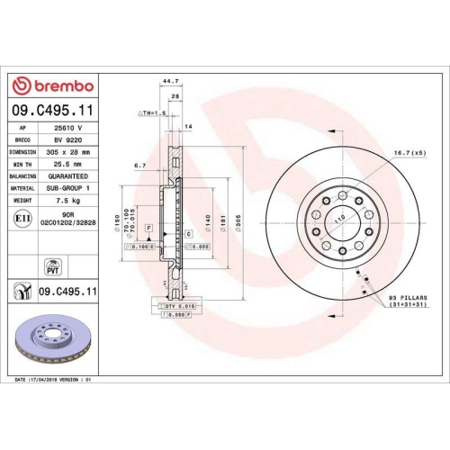 Bremsscheibe Brembo 09.C495.11 Prime Line - Uv Coated f&uuml;r Alfa Romeo Vorderachse