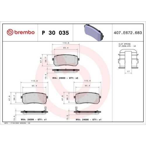Bremsbelagsatz Scheibenbremse Brembo P30035 Prime Line f&uuml;r Hyundai Kia Haval
