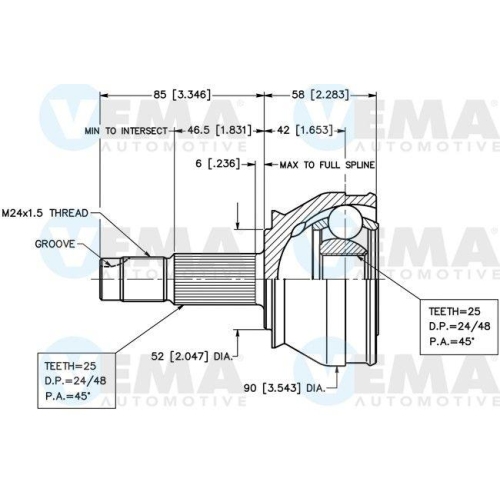 Gelenksatz Antriebswelle Vema 18255 für Alfa Romeo Fiat Lancia Vag Radseitig