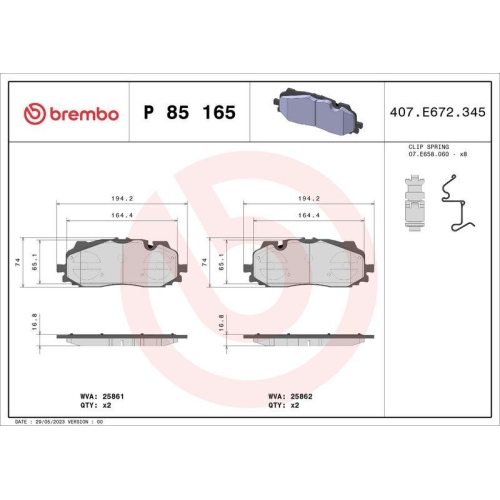 Bremsbelagsatz Scheibenbremse Brembo P85165 Prime Line f&uuml;r Audi Seat Skoda VW