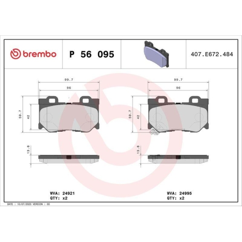 Bremsbelagsatz Scheibenbremse Brembo P56095 Prime Line f&uuml;r Nissan Infiniti