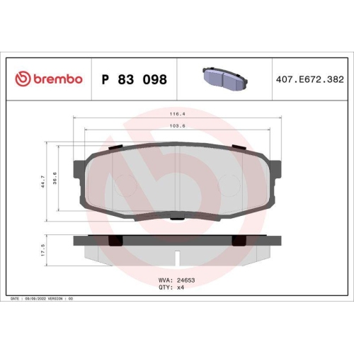 Bremsbelagsatz Scheibenbremse Brembo P83098 Prime Line f&uuml;r Toyota Lexus