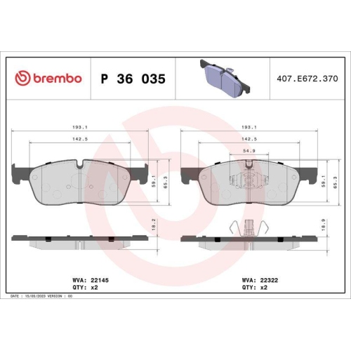 Bremsbelagsatz Scheibenbremse Brembo P36035 Prime Line f&uuml;r Jaguar Land Rover