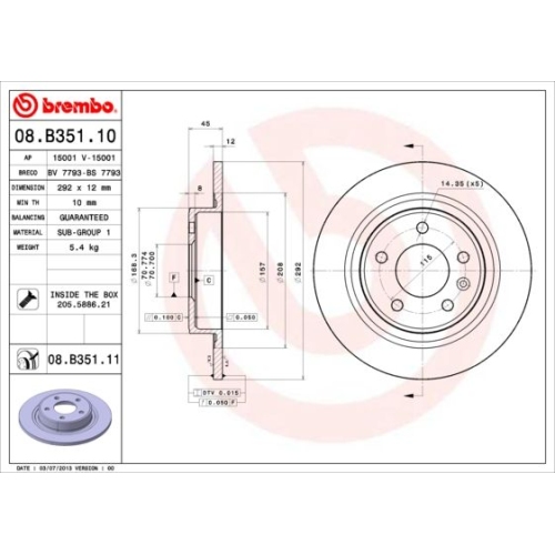2X Brembo Bremsscheibe Prime Line f&uuml;r Opel Vauxhall Chevrolet