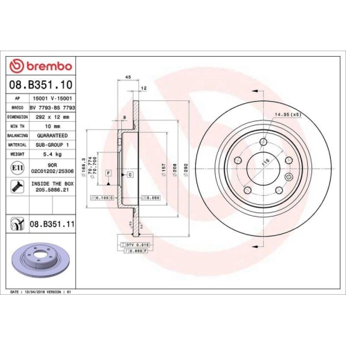 2X Brembo Bremsscheibe Prime Line - Uv Coated f&uuml;r Opel Vauxhall