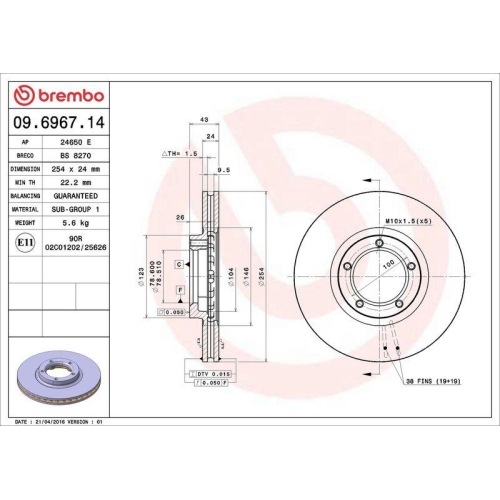Bremsscheibe Brembo 09.6967.14 Prime Line f&uuml;r Ford Vorderachse