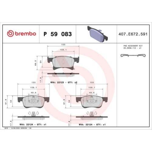 Bremsbelagsatz Scheibenbremse Brembo P59083 Prime Line f&uuml;r Opel Vauxhall
